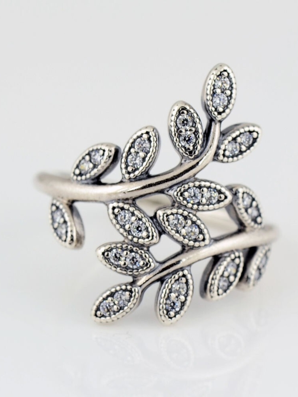 Pandora Silver Leaf Wrap Ring with Clear Stones